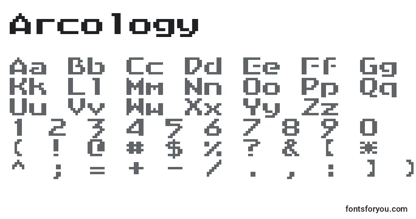 Czcionka Arcology – alfabet, cyfry, specjalne znaki