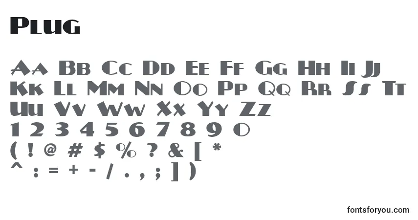A fonte Plug – alfabeto, números, caracteres especiais