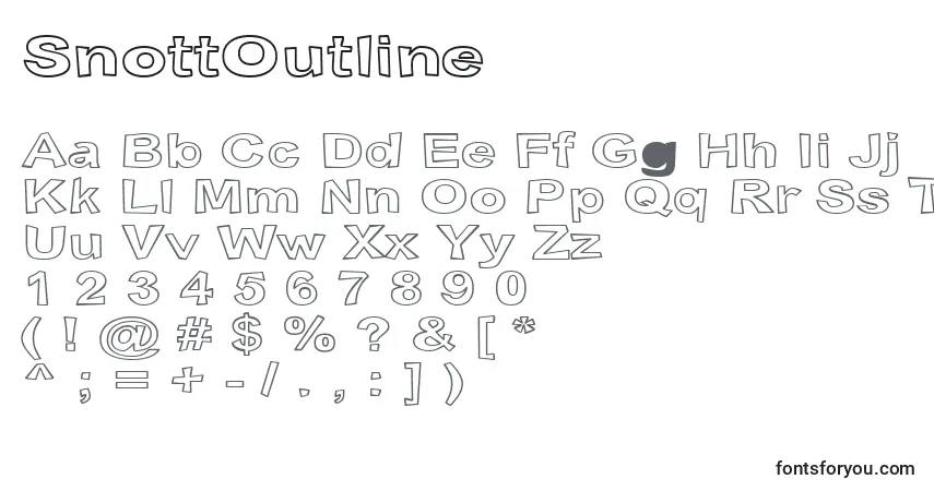 SnottOutline-fontti – aakkoset, numerot, erikoismerkit