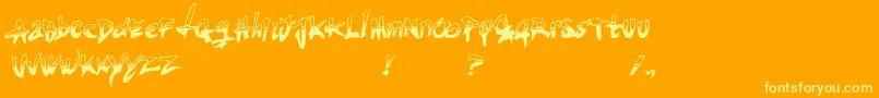 Tired-Schriftart – Gelbe Schriften auf orangefarbenem Hintergrund