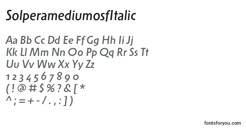 A fonte SolperamediumosfItalic – alfabeto, números, caracteres especiais