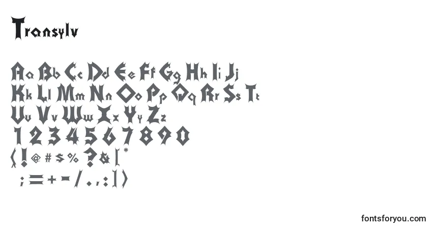 Schriftart Transylv – Alphabet, Zahlen, spezielle Symbole