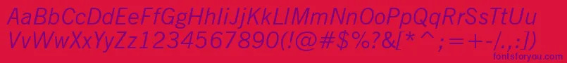 NewsGothicItalicBt Font – Purple Fonts on Red Background