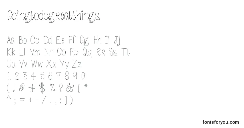 Czcionka Goingtodogreatthings – alfabet, cyfry, specjalne znaki