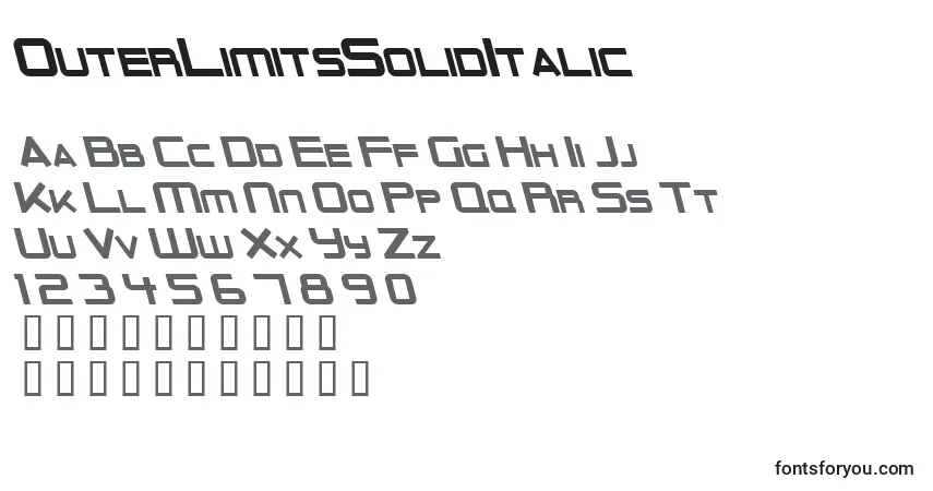 Шрифт OuterLimitsSolidItalic – алфавит, цифры, специальные символы