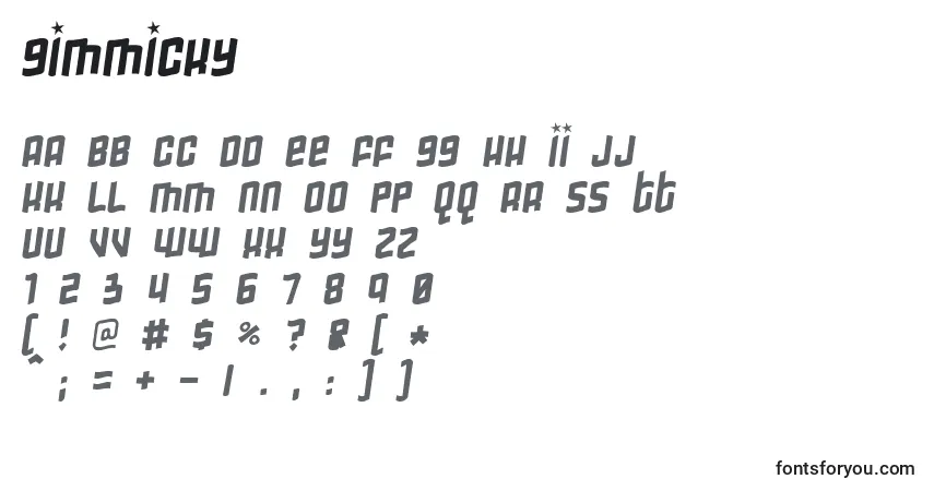 A fonte Gimmicky – alfabeto, números, caracteres especiais