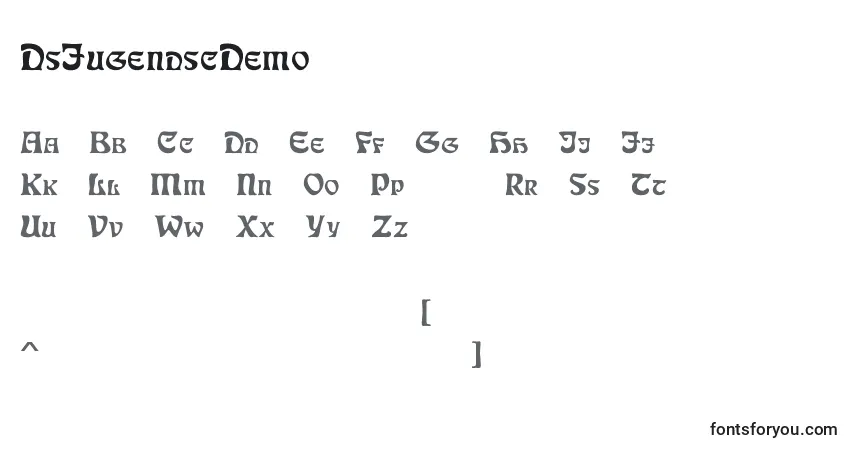 A fonte DsJugendscDemo – alfabeto, números, caracteres especiais