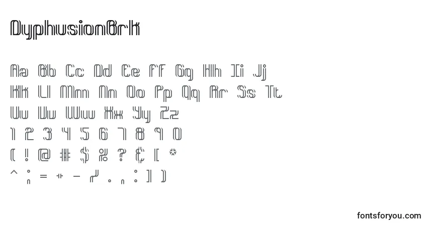 Fuente DyphusionBrk - alfabeto, números, caracteres especiales