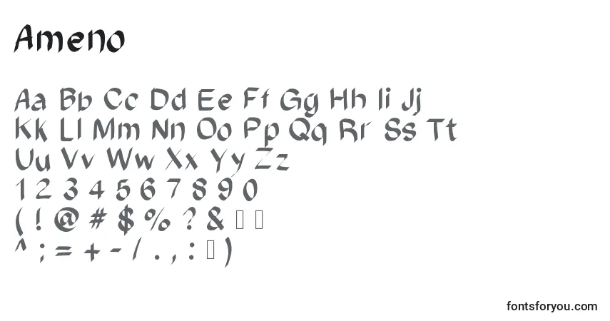 Ameno-fontti – aakkoset, numerot, erikoismerkit
