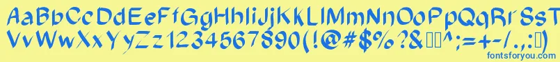 フォントAmeno – 青い文字が黄色の背景にあります。