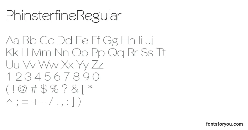 Schriftart PhinsterfineRegular – Alphabet, Zahlen, spezielle Symbole