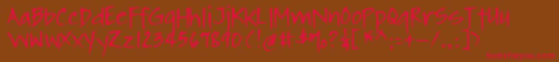 フォントDjbWerecowOfDanville – 赤い文字が茶色の背景にあります。