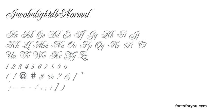 Czcionka JacobalightdbNormal – alfabet, cyfry, specjalne znaki