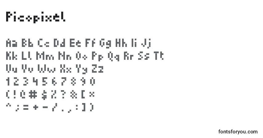 Schriftart Picopixel – Alphabet, Zahlen, spezielle Symbole