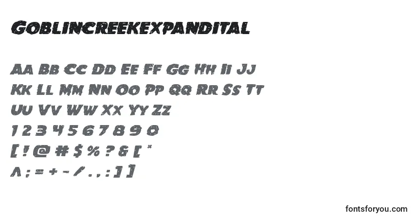 Шрифт Goblincreekexpandital – алфавит, цифры, специальные символы