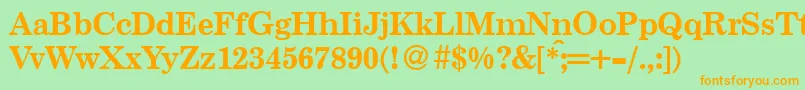 フォントCenturyschoolbook ffy – オレンジの文字が緑の背景にあります。