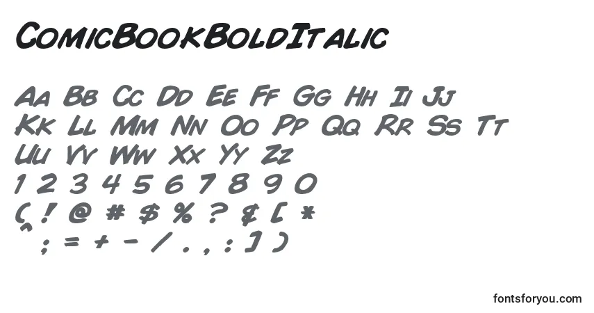 Schriftart ComicBookBoldItalic (53385) – Alphabet, Zahlen, spezielle Symbole