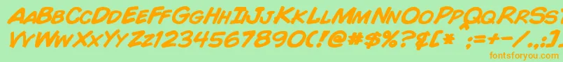 フォントComicBookBoldItalic – オレンジの文字が緑の背景にあります。