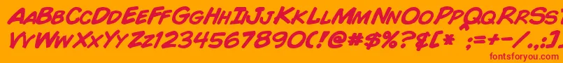 Czcionka ComicBookBoldItalic – czerwone czcionki na pomarańczowym tle