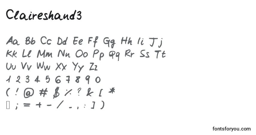 Czcionka Claireshand3 – alfabet, cyfry, specjalne znaki