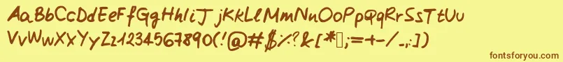 Claireshand3-Schriftart – Braune Schriften auf gelbem Hintergrund