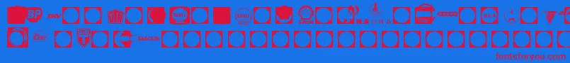 Tank-Schriftart – Rote Schriften auf blauem Hintergrund