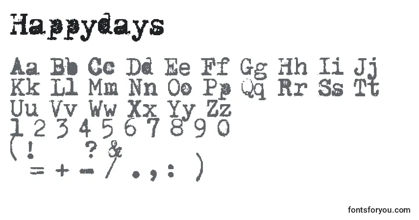 A fonte Happydays – alfabeto, números, caracteres especiais