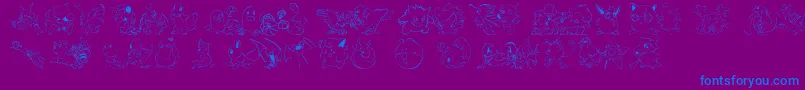LmsPokemonMasterDingbat-fontti – siniset fontit violetilla taustalla