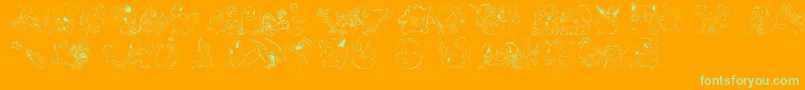 LmsPokemonMasterDingbat-fontti – vihreät fontit oranssilla taustalla