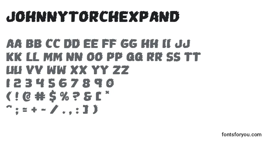 Johnnytorchexpand-fontti – aakkoset, numerot, erikoismerkit