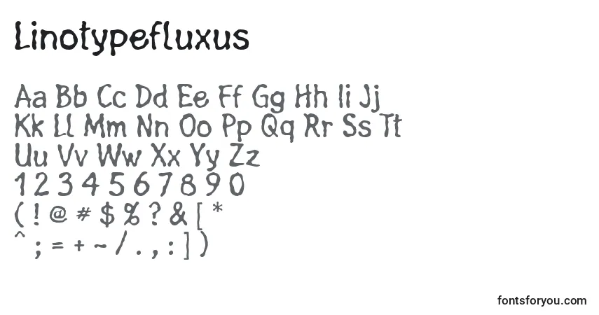 A fonte Linotypefluxus – alfabeto, números, caracteres especiais