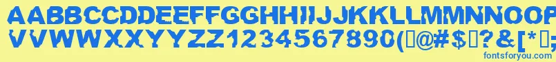 フォントAteupwithdumbass – 青い文字が黄色の背景にあります。