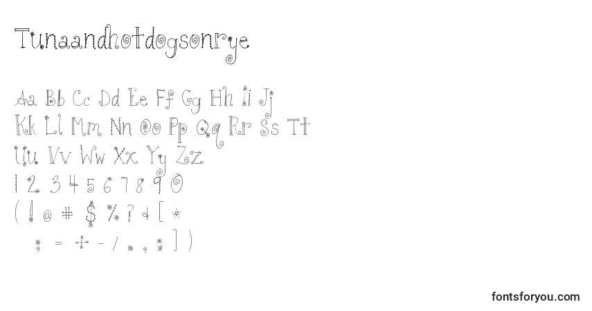 Schriftart Tunaandhotdogsonrye – Alphabet, Zahlen, spezielle Symbole