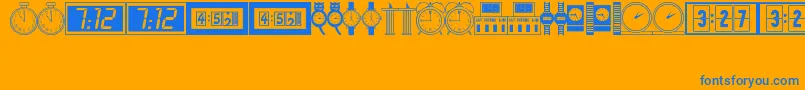 Timepcs-Schriftart – Blaue Schriften auf orangefarbenem Hintergrund