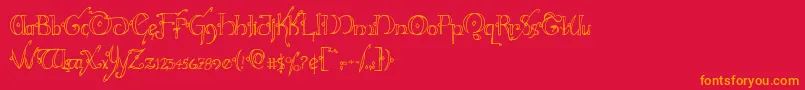 Hollyjinglecond-Schriftart – Orangefarbene Schriften auf rotem Hintergrund