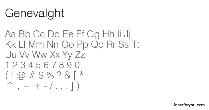 Genevalghtフォント–アルファベット、数字、特殊文字