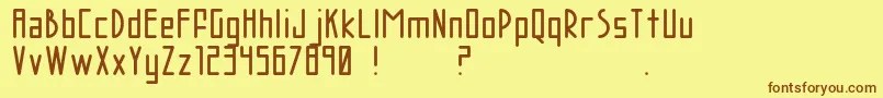 フォントAcBrodie – 茶色の文字が黄色の背景にあります。