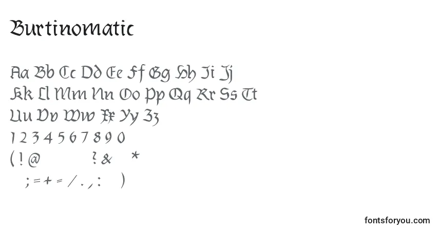 Schriftart Burtinomatic – Alphabet, Zahlen, spezielle Symbole