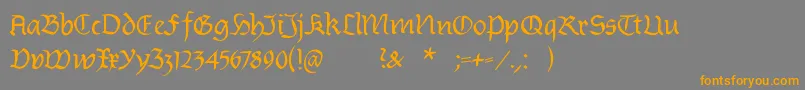 フォントBurtinomatic – オレンジの文字は灰色の背景にあります。