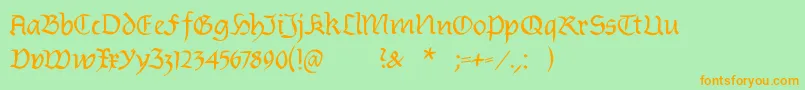 Burtinomatic-Schriftart – Orangefarbene Schriften auf grünem Hintergrund