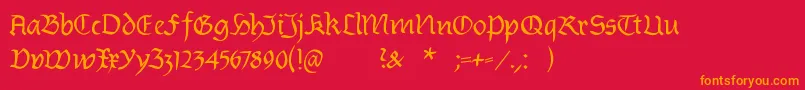 Burtinomatic-Schriftart – Orangefarbene Schriften auf rotem Hintergrund