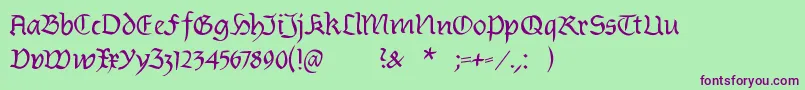 フォントBurtinomatic – 緑の背景に紫のフォント