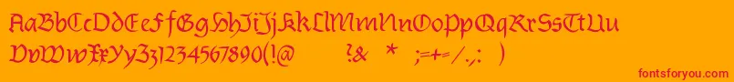 Burtinomatic-Schriftart – Rote Schriften auf orangefarbenem Hintergrund