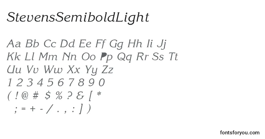 Schriftart StevensSemiboldLight – Alphabet, Zahlen, spezielle Symbole