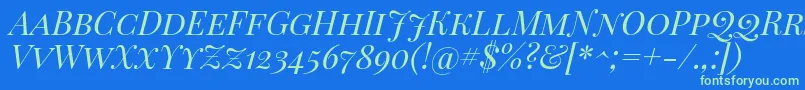 フォントPlayfairDisplayScItalic – 青い背景に緑のフォント