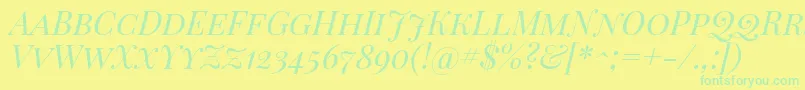 PlayfairDisplayScItalic-fontti – vihreät fontit keltaisella taustalla