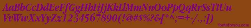 GaramondnarrowcBolditalic Font – Purple Fonts on Brown Background