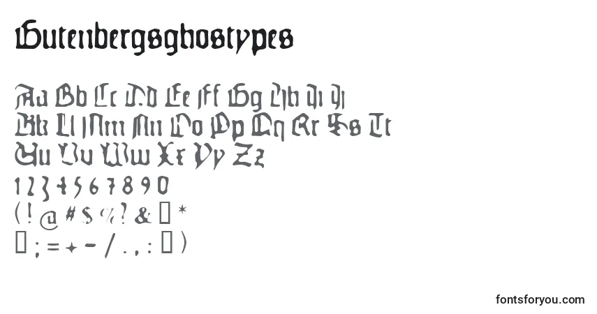 Czcionka Gutenbergsghostypes – alfabet, cyfry, specjalne znaki