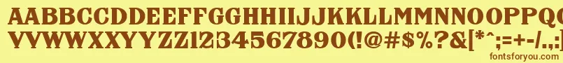 フォントFhaNicholsonFrenchNcv – 茶色の文字が黄色の背景にあります。