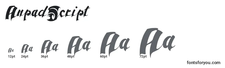 AnpadScript Font Sizes